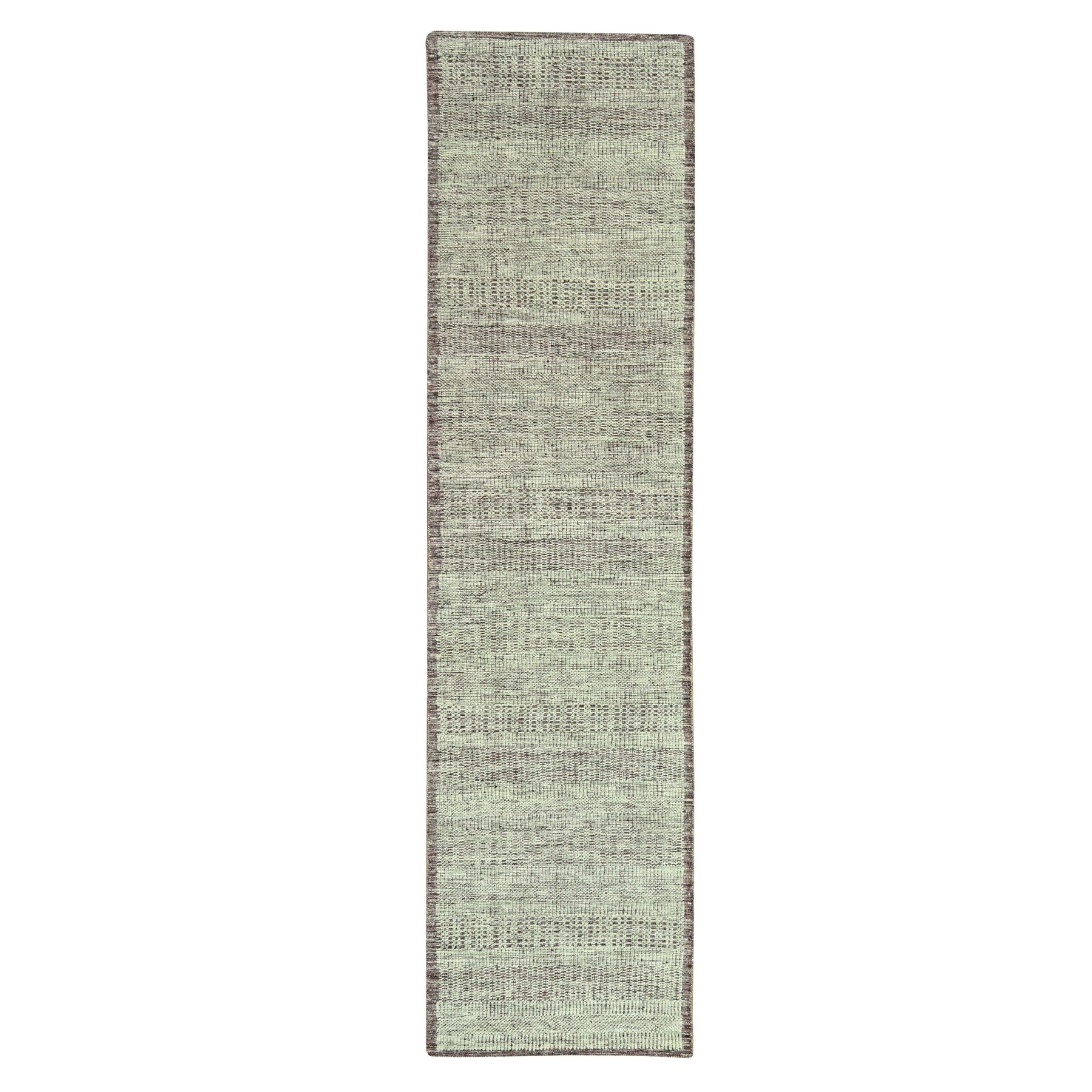Wine Red with Ivory, 100% Wool, Hand Knotted, Oxidized and Distressed Grass Design with Exposed Warps, Narrow Runner, Oriental Rug